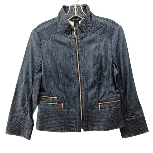 White House Black Market Jackets & Blazers - White House Black Market Chambray Jacket Womens 6 Blue Zip Lightweight Denim
